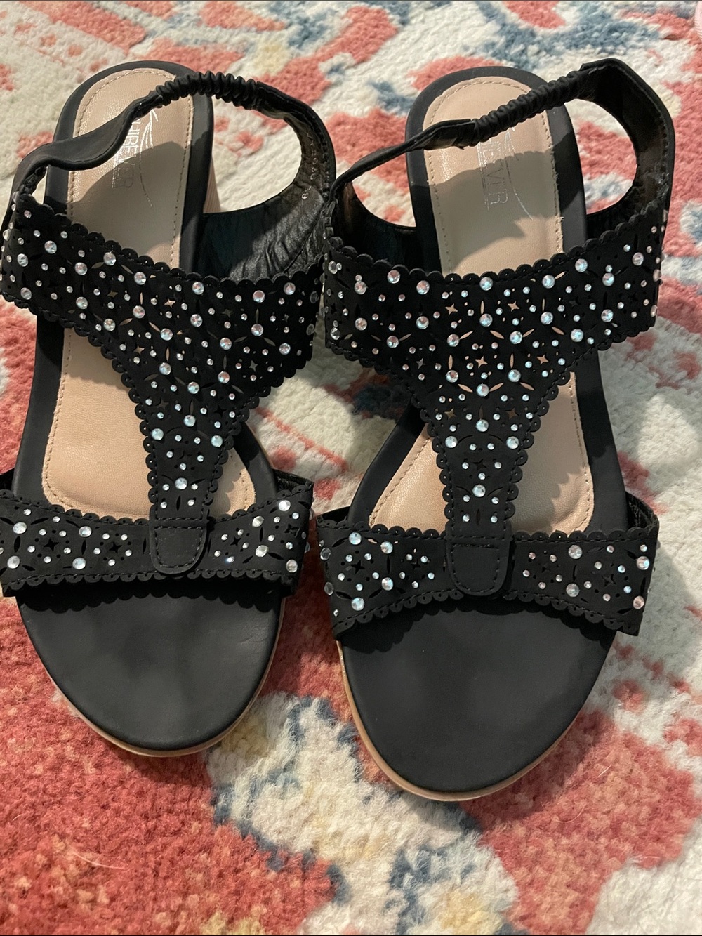 Black Crystal-Embellished Women's Sandals